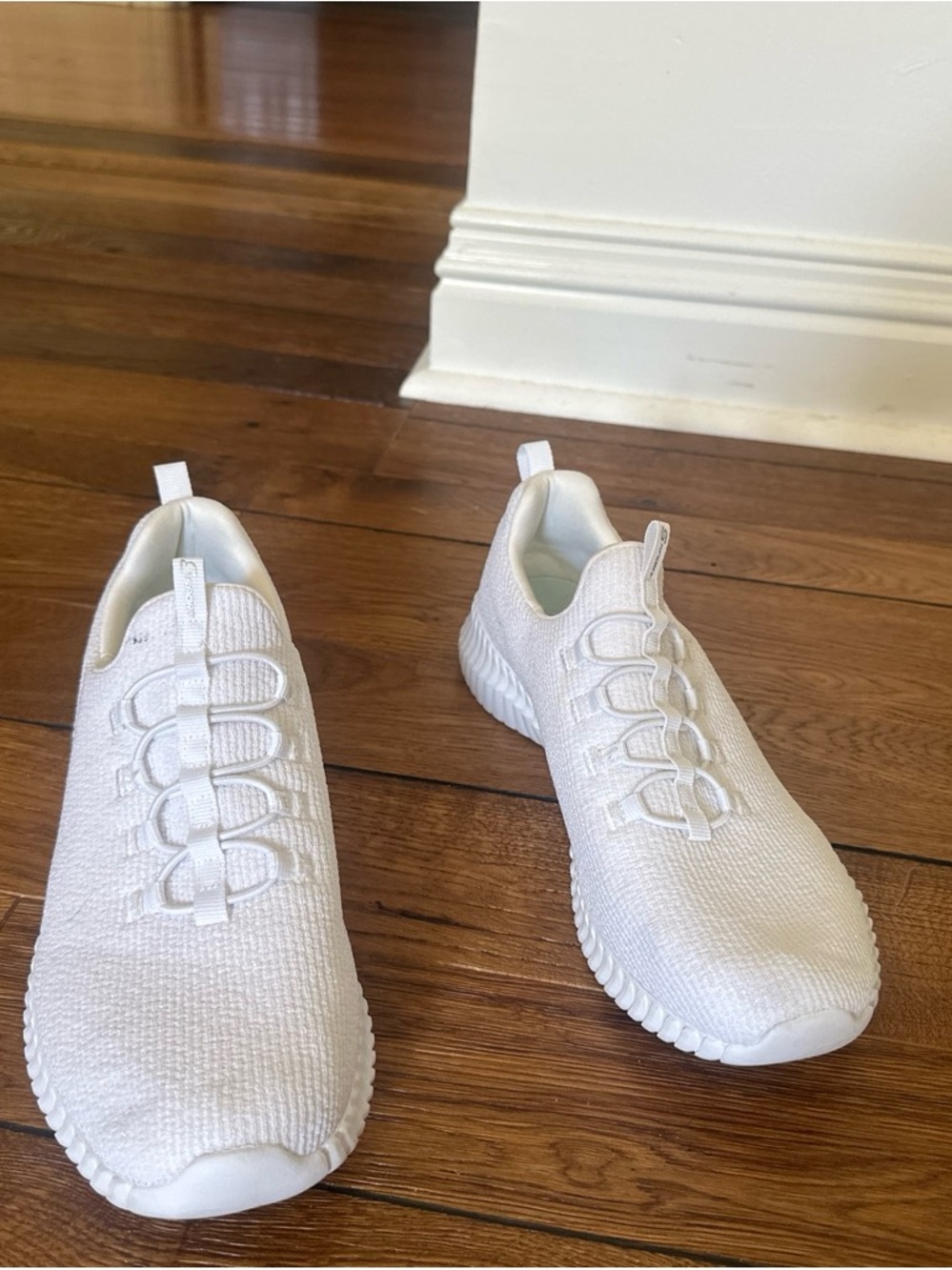 All-White Slip-On Knit Sneakers